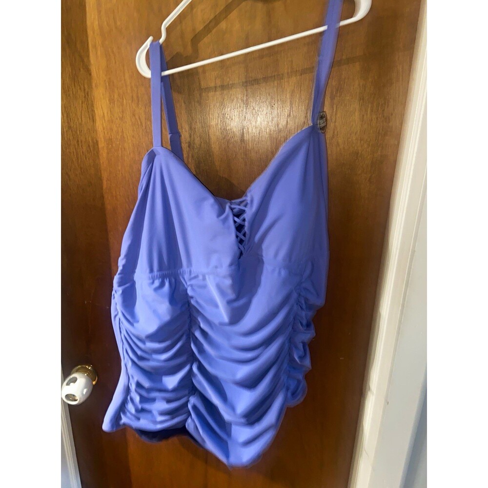 Torrid Purple Solid One Piece Ruched Swimsuit Slim Fix Technology Size 6